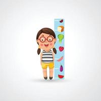 Ilustración de niña aislada creciendo alto y midiendo vector