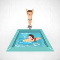 Ilustración de niño aislado y una piscina vector