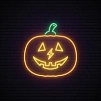 Halloween pumpkin neon sign. vector