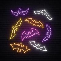 Neon bats collection. vector