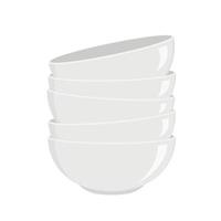 Stack of clean white bowls for soup or salad. Washed kitchen dishware vector