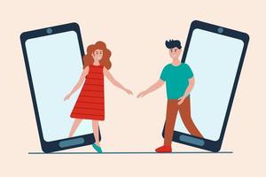 Online dating app concept. Man and woman meeting in social network