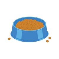Dog or cat food bowl. Pet plastic plate full of kibble vector