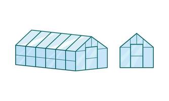 Glass greenhouse. Front view and isometric projection vector