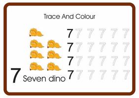 count trace and colour dino orange number 7 vector