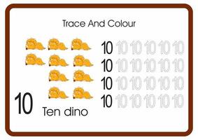 count trace and colour dino orange number 10 vector