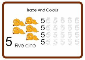 count trace and colour dino orange number 5 vector