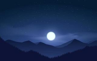 Mountain At Night With Moon And Stars vector