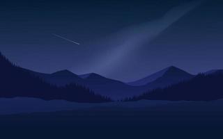 hermosa ilustración de escena nocturna con montaña vector