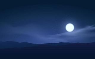 Night Scene With Mountain And Full Moon vector