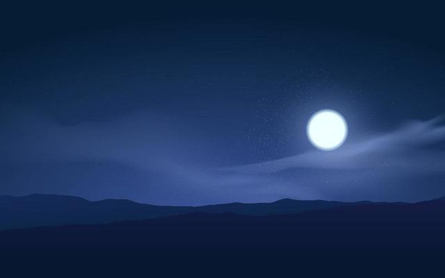 Night Scene With Mountain And Full Moon