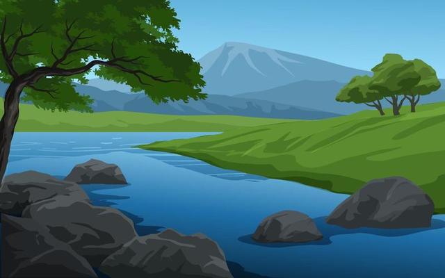 Beautiful Landscape With River And Mountain