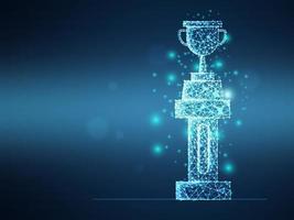 abstract futuristic wireframe mesh trophy on pillar vector