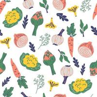 Seamless pattern with vegetables.  Vegan, farm, natural background. vector