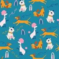 Seamless pattern with funny dogs. Childish background with dogs. vector