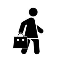 mujer caminando con icono de bolsa de compras vector