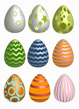 Set of multicolor easter eggs with different texture. vector