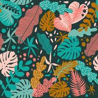 Seamless pattern with tropical leaves of plants. Flat vector