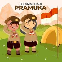 Pramuka Day with Boyscout Saluting Indonesia Flag