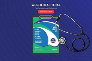 World Health Day flyer, Poster design with vector stethoscope.