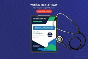 World Health Day flyer, Poster design with vector stethoscope.