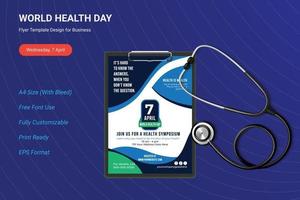 World Health Day flyer, Poster design with vector stethoscope.