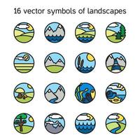 Landscape icons collection. Nature symbols vector