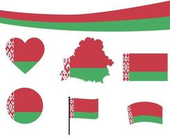 Mapa de la bandera de Bielorrusia iconos de cinta y corazón ilustración vectorial abstracto