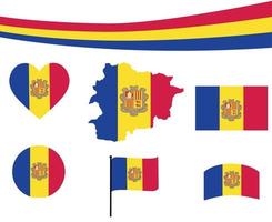 Andorra mapa de la bandera de la cinta y los iconos del corazón ilustración vectorial abstracto