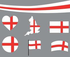 England Flag Map Ribbon And Heart Icons Vector Illustration Abstract