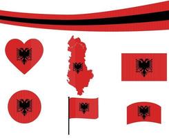 Albania Flag Map Ribbon And Heart Icons Vector Illustration Abstract