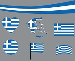 Greece Flag Map Ribbon And Heart Icons Vector Illustration Abstract