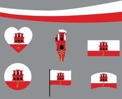 bandera de gibraltar, mapa, cinta, y, corazón, iconos, vector, ilustración vector