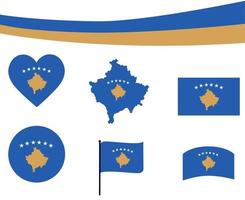 Kosovo Flag Map Ribbon And Heart Icons Vector Abstract Design