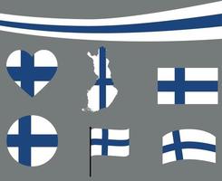 Finland Flag Map Ribbon And Heart Icons Vector Illustration Abstract