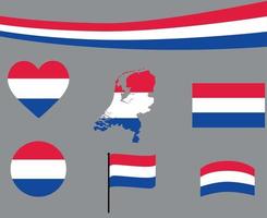 Netherlands Flag Map Ribbon And Heart Icons Vector Illustration