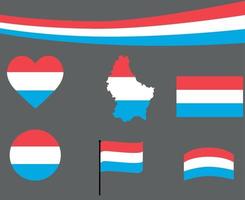 Luxembourg Flag Map Ribbon And Heart Icons Vector Abstract