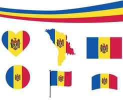 Moldavia mapa de la bandera de la cinta y los iconos del corazón ilustración vectorial abstracto vector