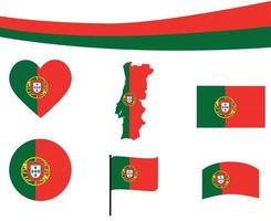 Portugal Flag Map Ribbon And Heart Icons Vector Illustration Abstract