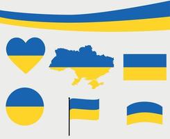 Ukraine Flag Map Ribbon And Heart Icons Vector Illustration Abstract