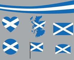 Scotland Flag Map Ribbon And Heart Icons Vector Illustration Abstract