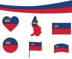 Liechtenstein Flag Map Ribbon And Heart Icons Vector