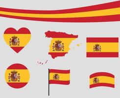 Spain Flag Map Ribbon And Heart Icons Vector Abstract Design