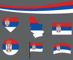 Serbia Flag Map Ribbon And Heart Icons Vector Illustration Abstract