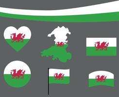 Wales Flag Map Ribbon And Heart Icons Vector Illustration Abstract