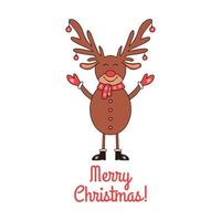 Christmas greeting card with cute Deer on white background. vector