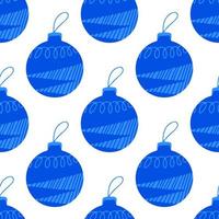 Patrón sin costuras hecho de bola de árbol de Navidad azul dibujada a mano vector