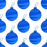 Seamless pattern made from hand drawn blue Christmas tree ball vector