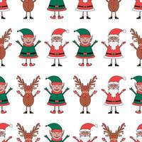 Christmas seamless pattern made from Santa Claus, Elf and Deer vector