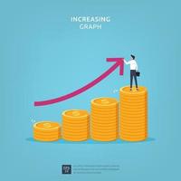 Business finance performance with line arrow on coin piles symbol vector